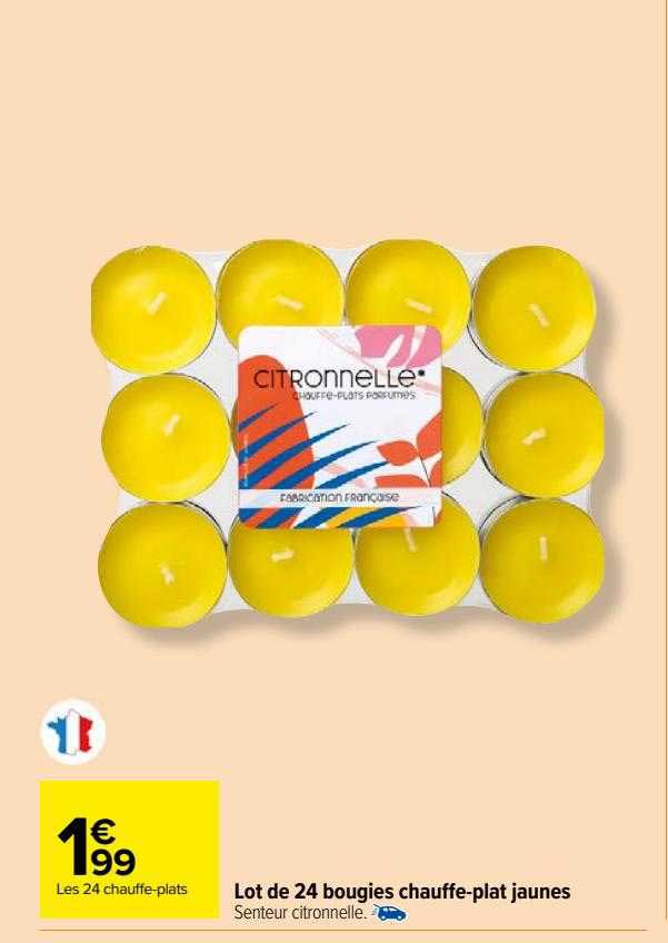 lot de 24 bougies chauffe-plat jaunes