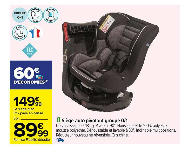 siège-auto pivotant groupe 0-1 tex baby