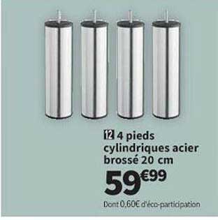 4 pieds cylindriques acier brossé 20 cm