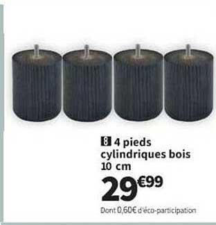 4 pieds cylindriques bois 10 cm