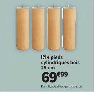 4 pieds cylindriques bois 25 cm