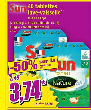 40 tablettes lave-vaisselle tout en 1 caps sun