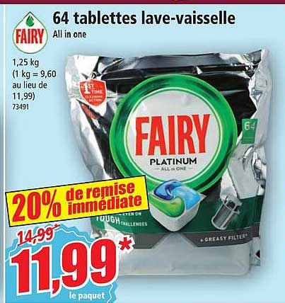 64 tablettes lave-vaisselle all in one fairy