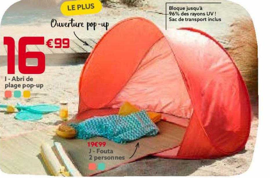 abri de plage pop-up, fouta 2 personnes