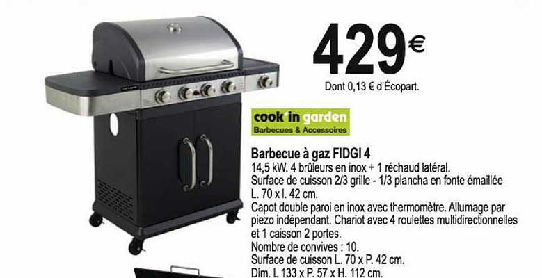 barbecue à gaz fidgi 4 cook'in garden