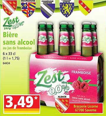 bière sans alcool au jus de framboise zest zéro 0,0%