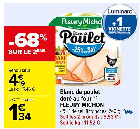 blanc de poulet doré au four fleury michon