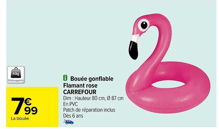 bouée gonflable flamant rose carrefour