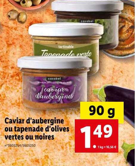 caviar d'aubergine ou tapenade d'olives vertes ou noires