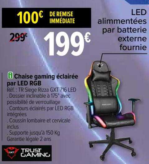 chaise gaming éclairée par led rgb trust gaming