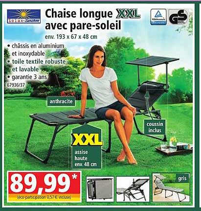 chaise longue xxl avec pare-soleil solax-sunshine