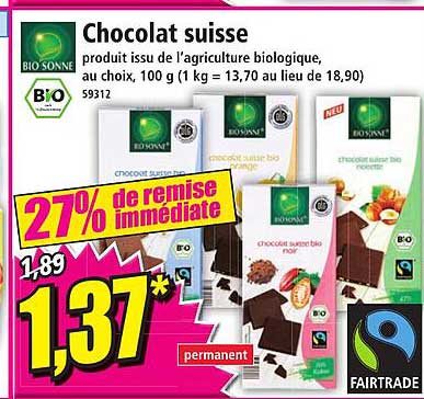 Chocolat Suisse Bio Sonne