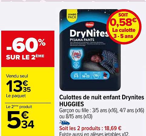 culottes de nuit enfant dry nites huggies