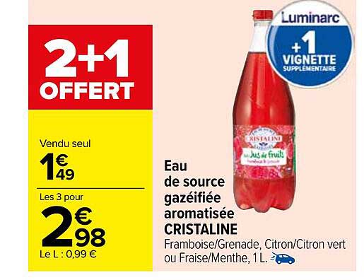 eau de source gazéifiée aromatisée cristaline