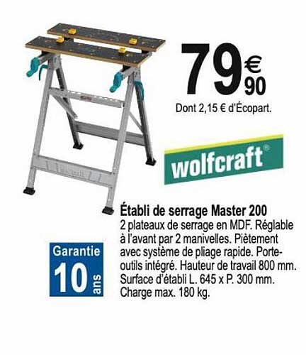 établi de serrage master 200 wolfcraft