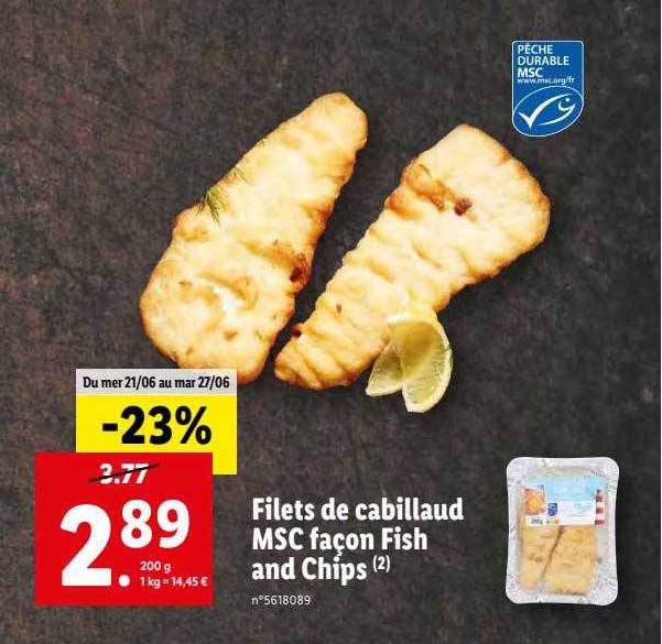 filets de cabillaud msc façon fish and chips
