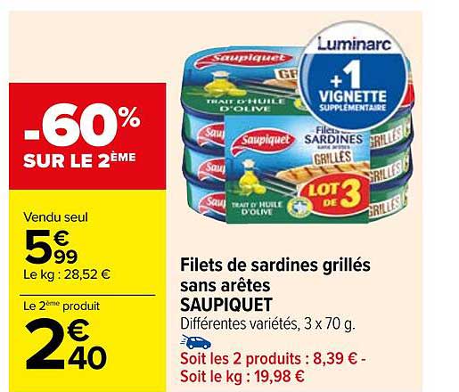 filets de sardines grillés sans arêtes saupiquet