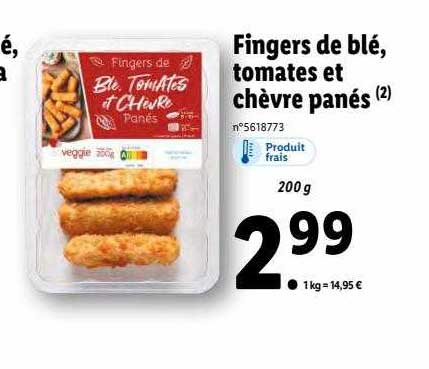 fingers de blé, tomates et chèvre panés