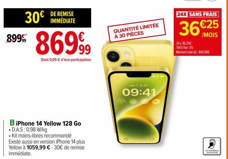 iPhone 14 yellow 128 go