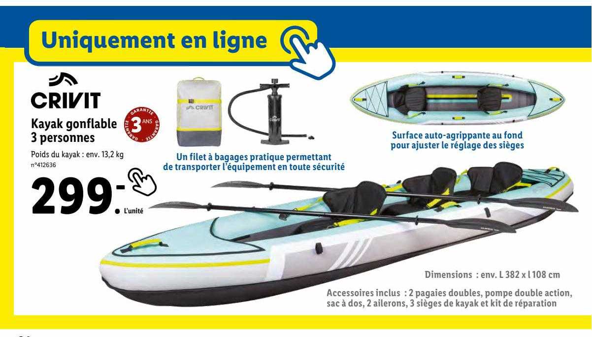 Kayak Gonflable 3 Personnes Crivit