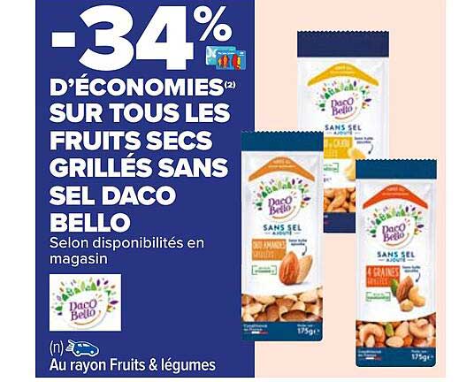 les fruits secs grillés sans sel daco bello