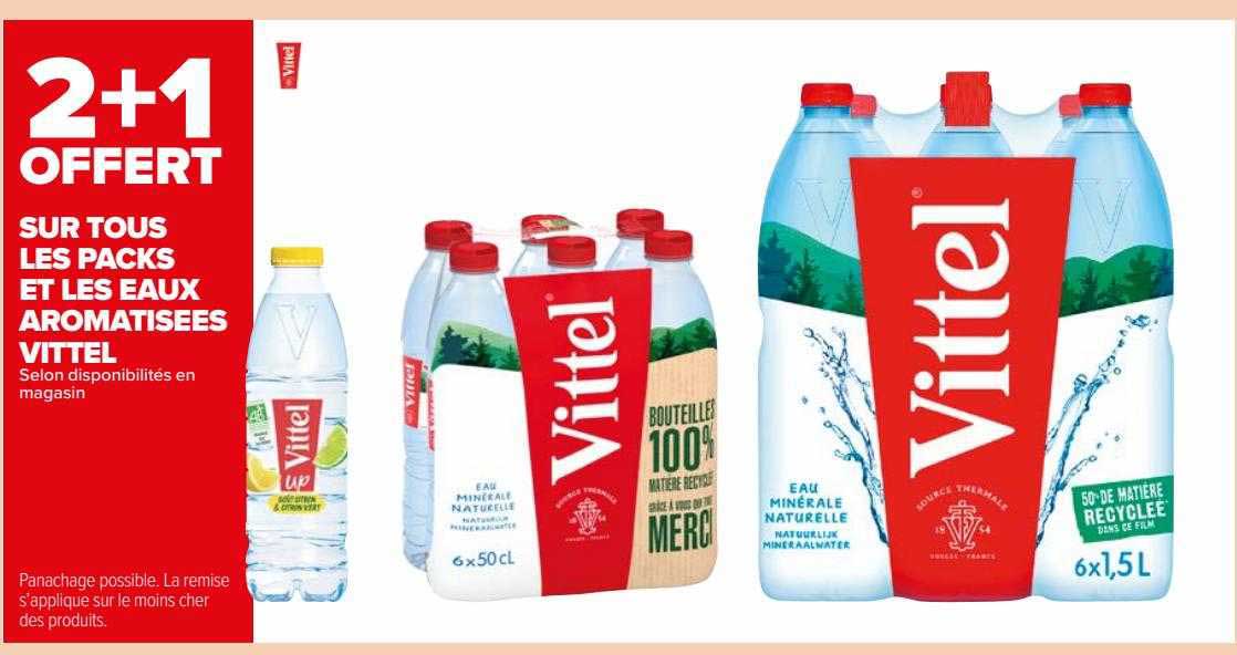 les packs et les eaux aromatisées vittel