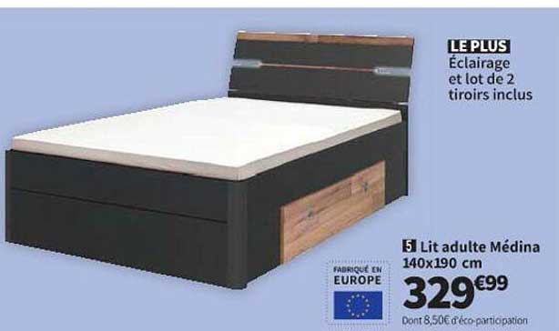 Lit Adulte Médina 140 X 190 Cm