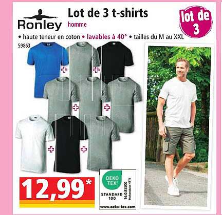 lot de 3 t-shirts homme ronley