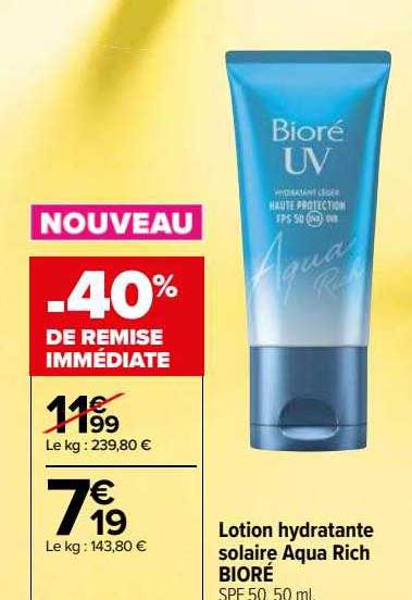 lotion hydratante solaire aqua rich bioré
