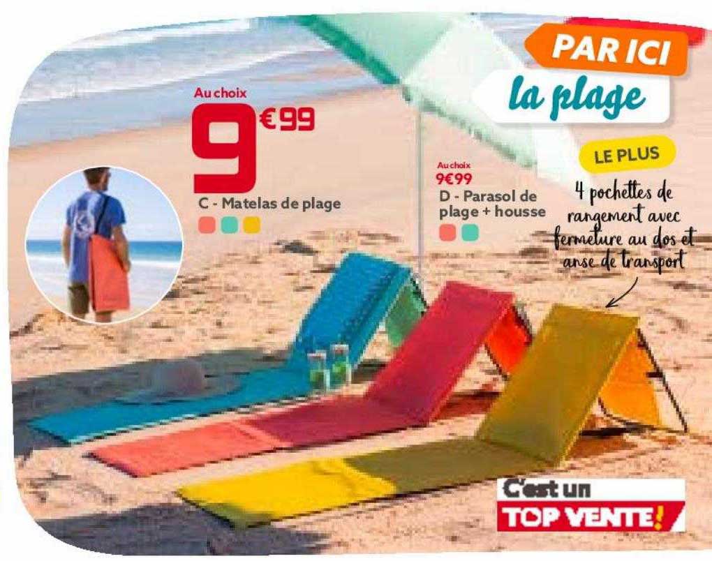 Matelas De Plage, Parasol De Plage + Housse