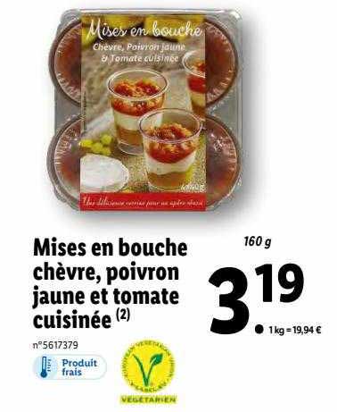 mises en bouche chèvre, poivron jaune et tomate cuisinée