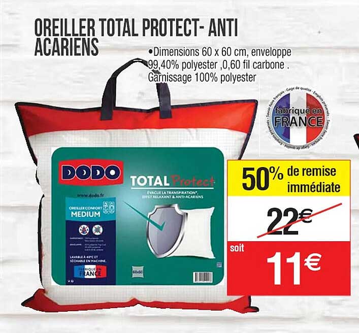 oreiller total protect - anti acariens dodo