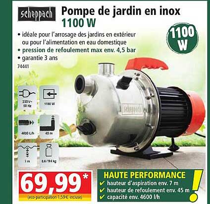 pompe de jardin en inox 1100w scheppach
