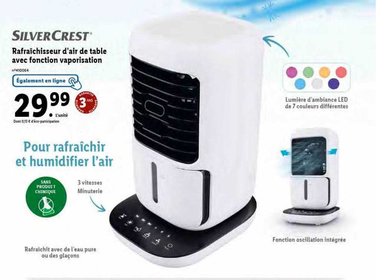 rafraîchisseur d'air de table avec fonction vaporisation silver crest