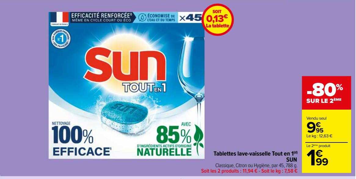 tablettes lave-vaisselle tout en 1 sun