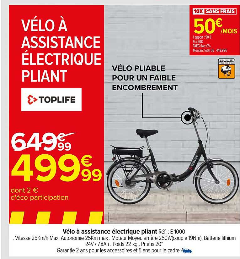 vélo à assistance électrique pliant toplife