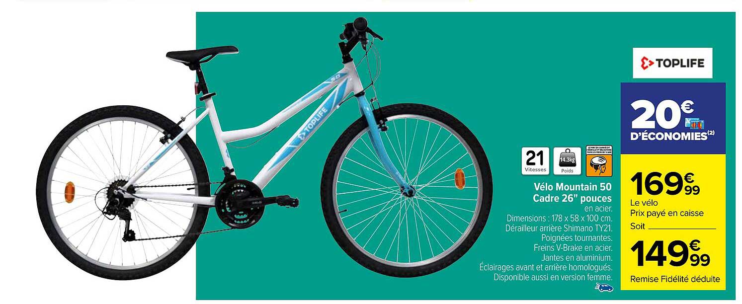 vélo mountain 50 cadre 26" pouces toplife