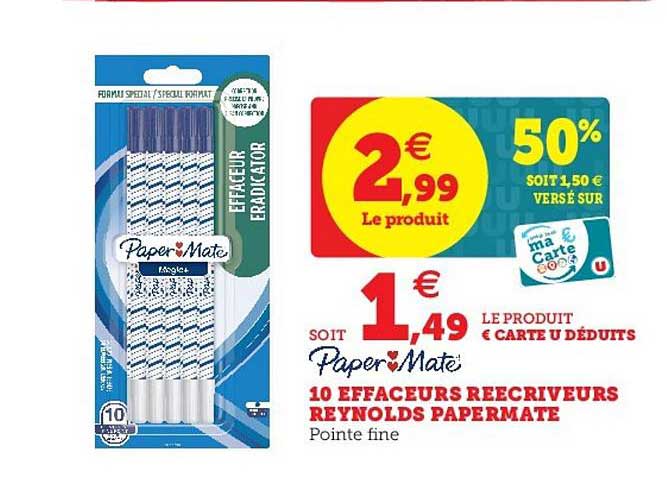 10 Effaceurs Réecriveurs Reynolds Papermate