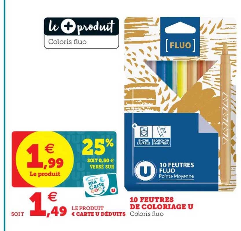 10 feutres de coloriage u coloris fluo