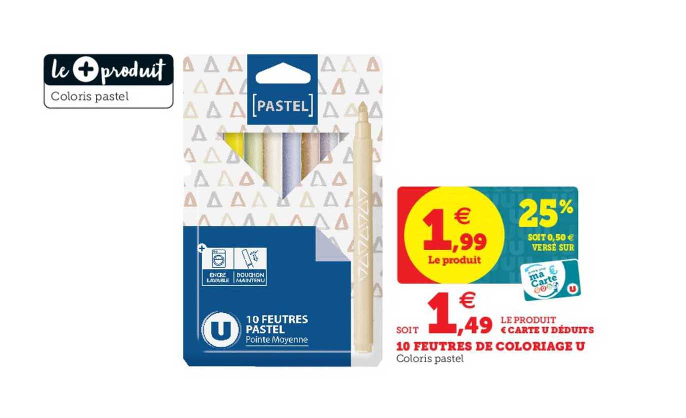10 feutres de coloriage u coloris pastel