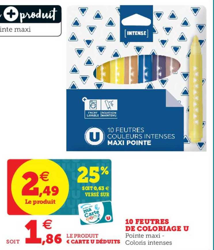 10 feutres de coloriage u pointe maxi coloris intenses