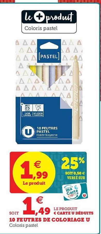 12 feutres de coloriage u coloris pastel