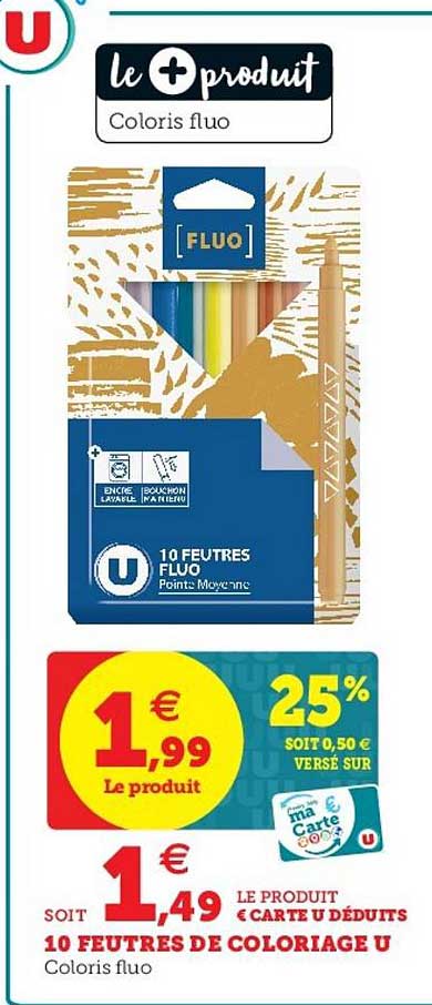 12 feutres de coloriage u coloris fluo