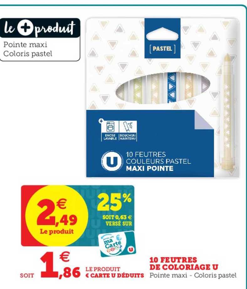 12 feutres de coloriage u pointe maxi coloris pastel