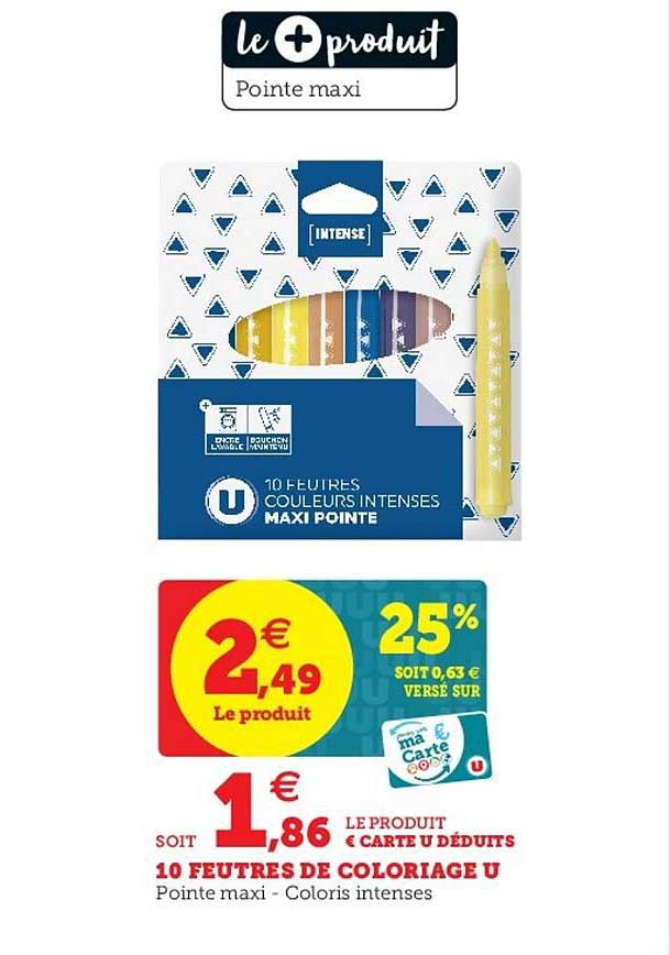 12 feutres de coloriage u pointes maxi coloris intenses