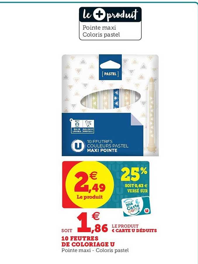 12 feutres de coloriage u pointe maxi coloris pastel