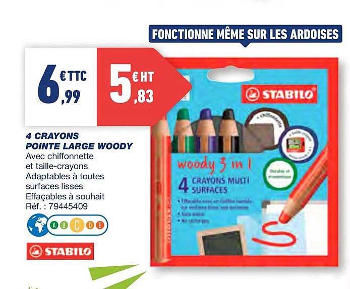 4 Crayons Pointe Large Woody Stabilo