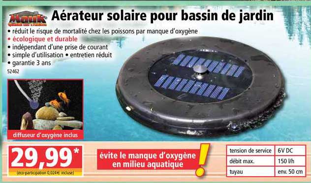 aérateur solaire pour bassin de jardin mauk