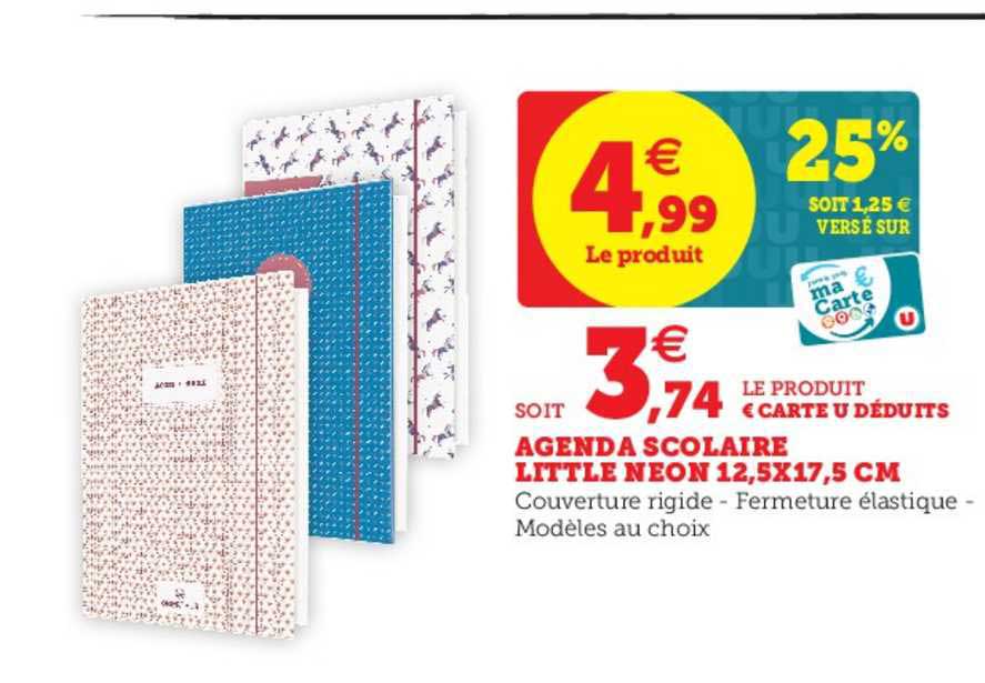 agenda scolaire little neon 12.5x17.5 cm