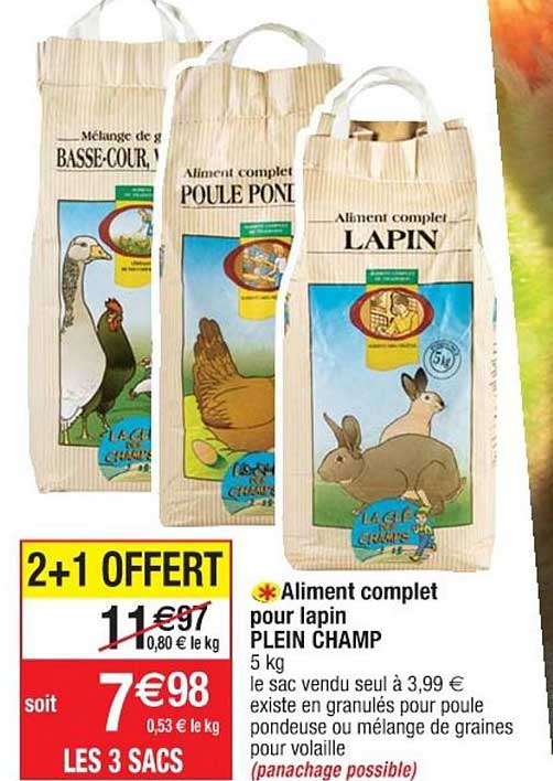 aliment complet pour lapin plein champ 2+1 offert